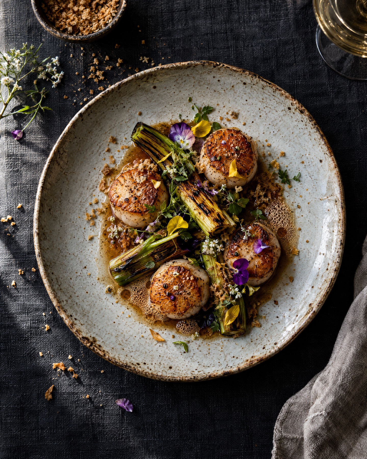 Seared scallops on a plate