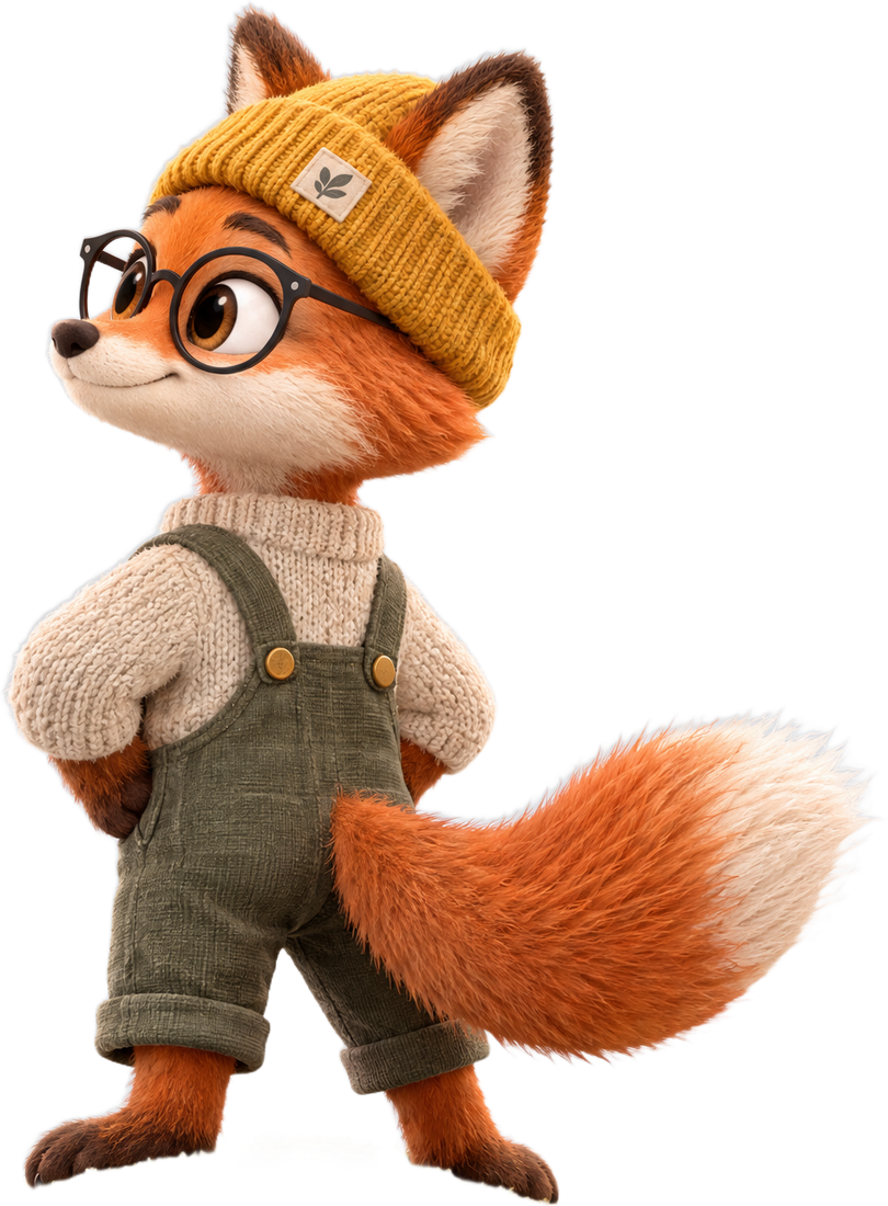 Pip the fox looking out over the valley